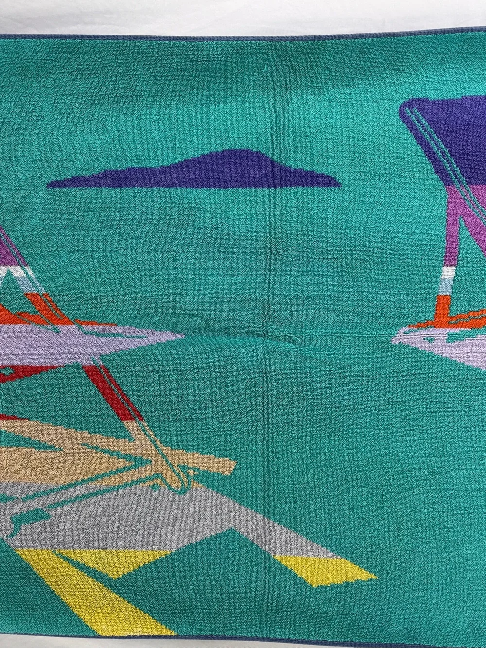 Rare Vintage Cobra 1980s Beach Towel Turquoise Deck Chair Motif Coastal Pop Art
